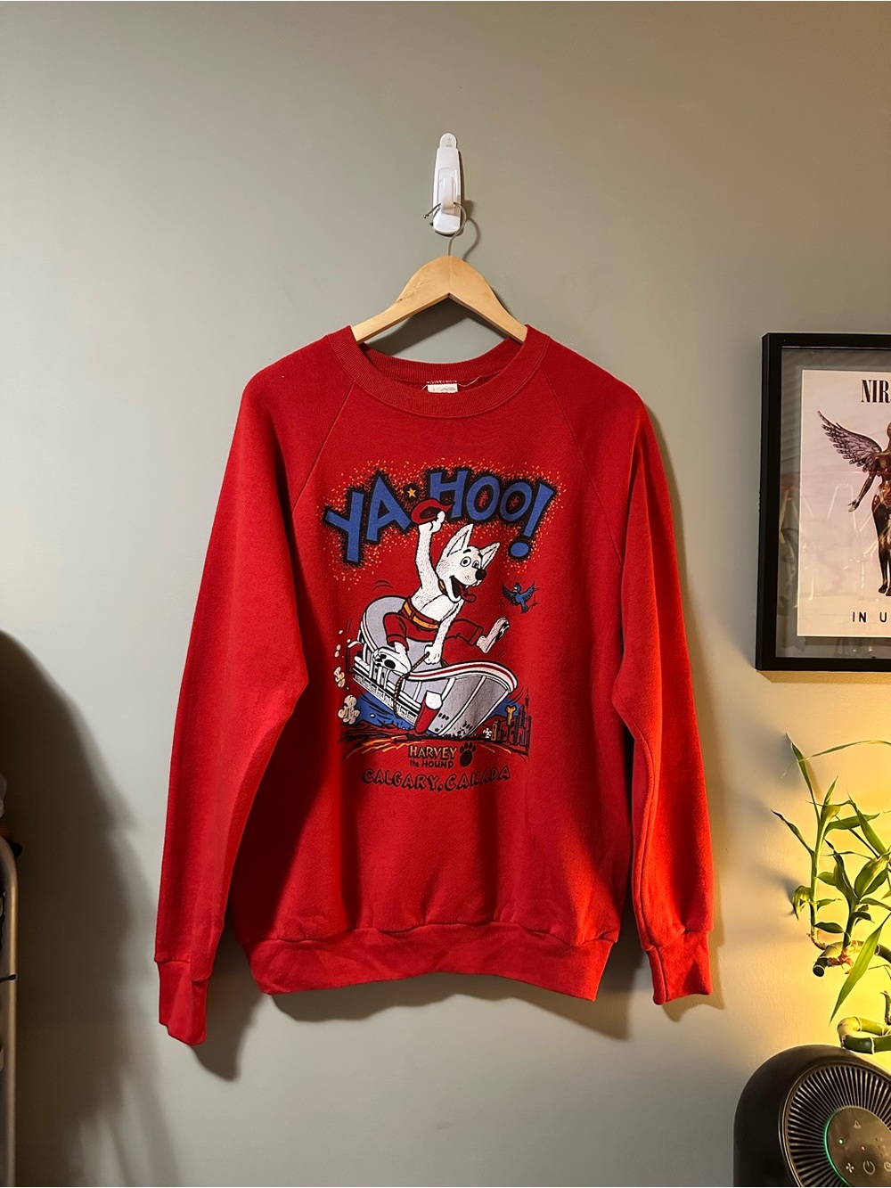 Vintage Calgary Fruit of the Loom Red Graphic Crewneck Sweatshirt Made in USA